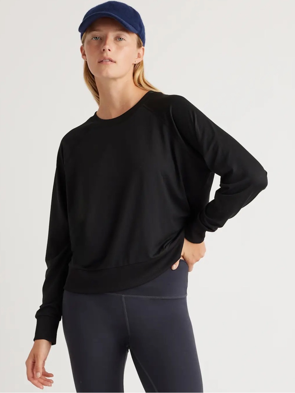 Quince Flowknit Pullover Crew Sweatshirt Women's Size L Soft Stretch Knit Black